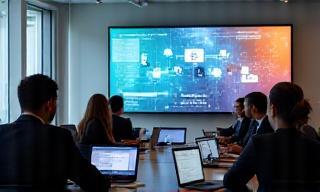 Employee onboarding with digital training session displayed