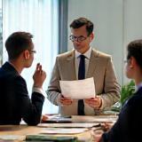 HR consultant presenting policy documentation